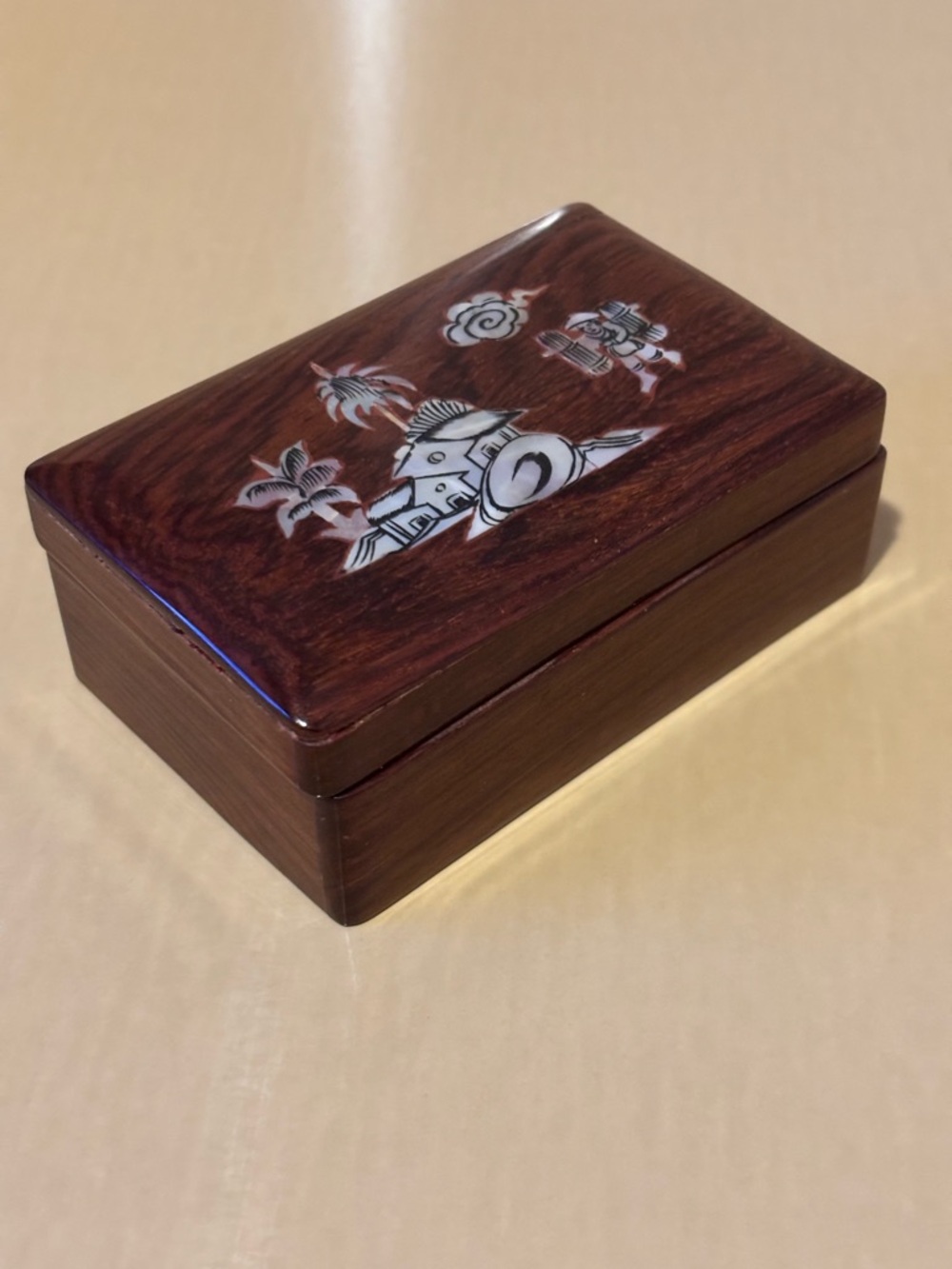 Wooden Inlay Jewelry Box with Mother-of-Pearl Design - AS IS
